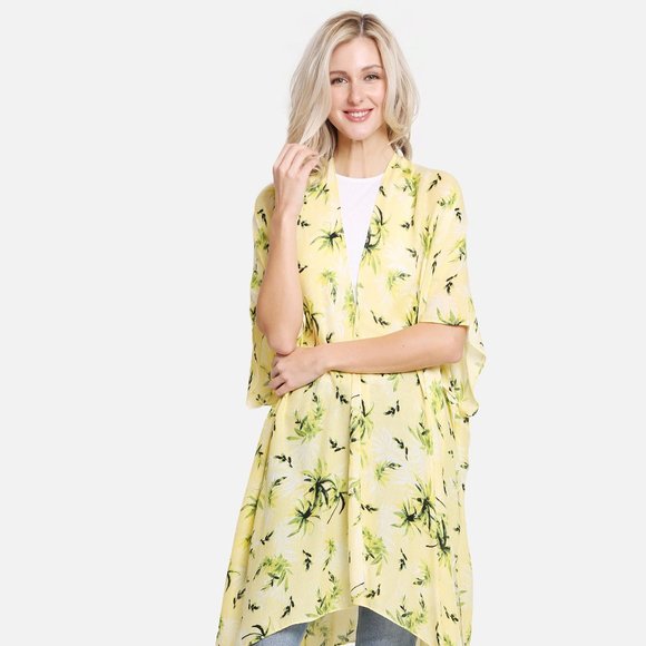 P/S Palm Tree Print Long Cover Up·Kimono·Wrap·Swimsuit Cover·Vacation·ComfyLuxe - Picture 3 of 3